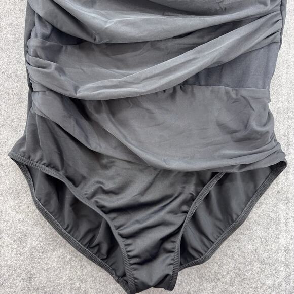 MiracleSuit Womens Jena One Shoulder One Piece Size 16 Black Mesh Slimming Beach - Picture 6 of 16